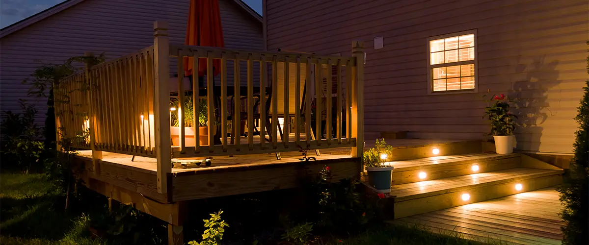 Cozy atmosphere created by deck lighting at night
