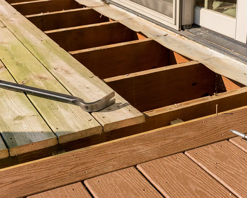 Deck repair with new structure and new wooden boards