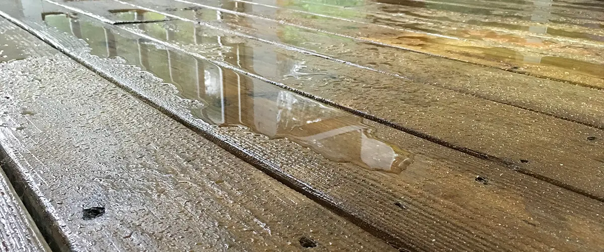 Water on an old wooden decking