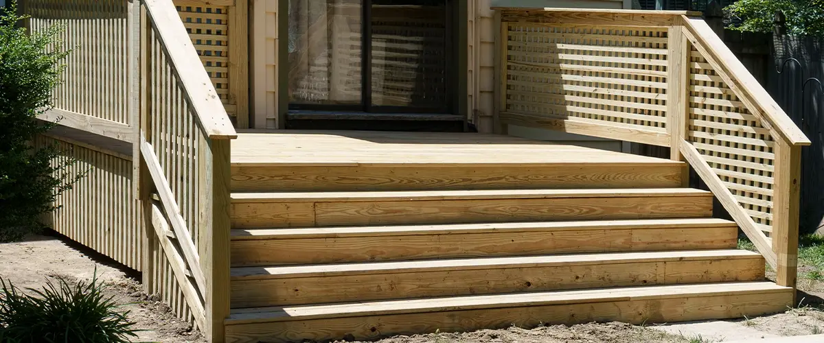 Pressure-treated wood stairs with railings