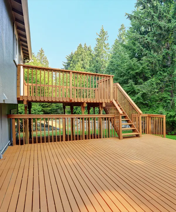 Wooden deck with wooden rails